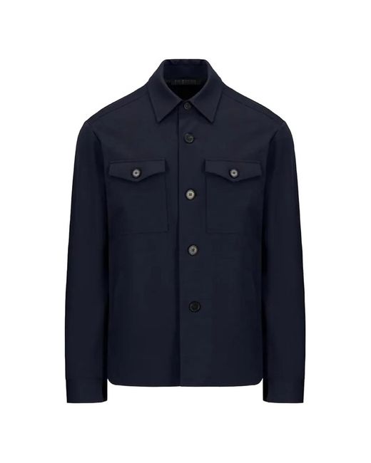 Harris Wharf London Blue Pocket Shirt Jacket for men