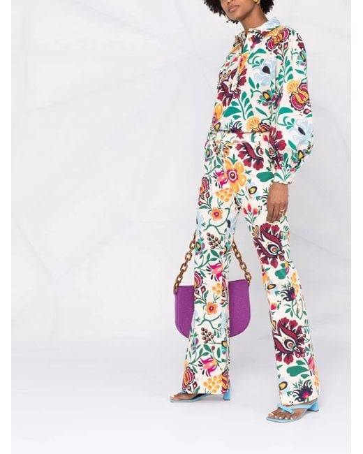 LaDoubleJ Multicolor Graphic-Print Flared Trousers