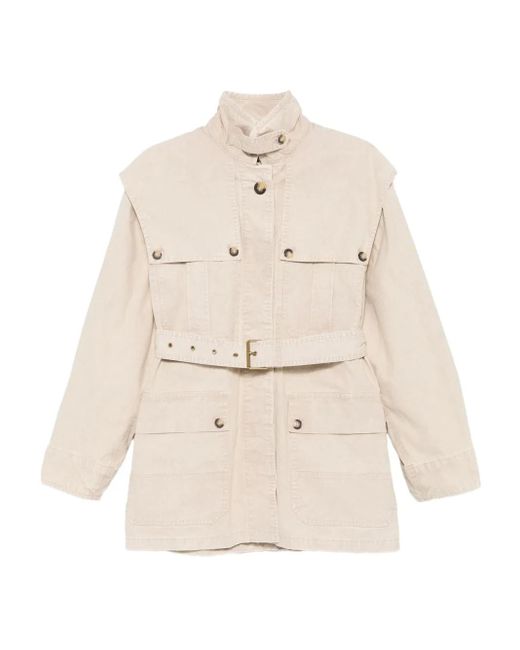 Isabel Marant Natural Belted Flap-Pocket Jacket
