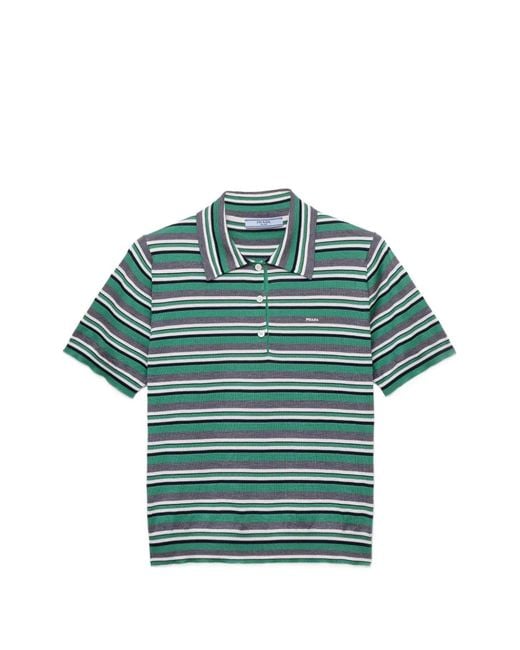 Prada Green Short-Sleeved Striped Cotton Polo Shirt