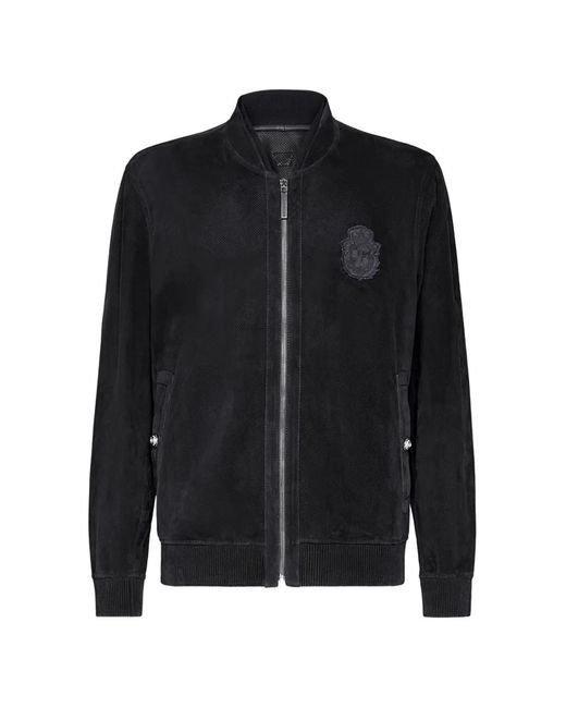 Billionaire Black Crest-Patch Leather Jacket for men