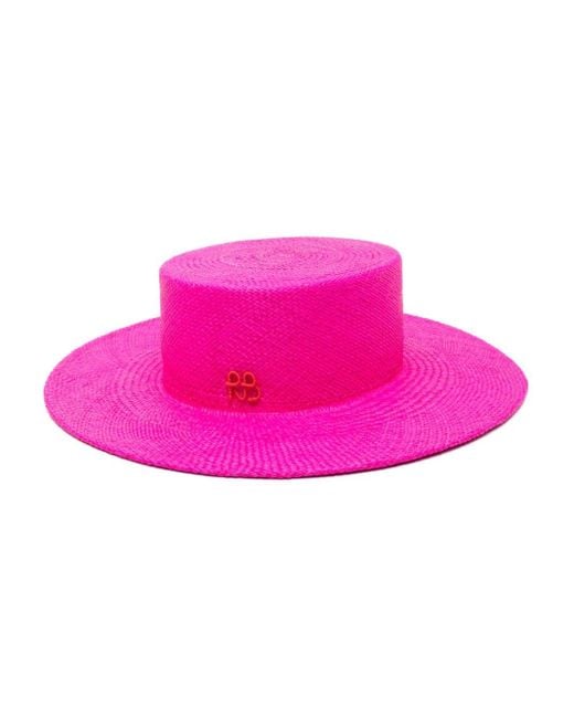 Sombrero canotié de paja con cuentas Ruslan Baginskiy de color Pink