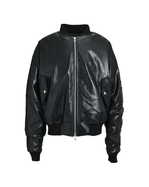 BREATH Black Python-Effect Faux-Leather Bomber Jacket for men