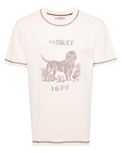 S.S.Daley Dog-embroidered Cotton T-shirt in het Natural voor heren