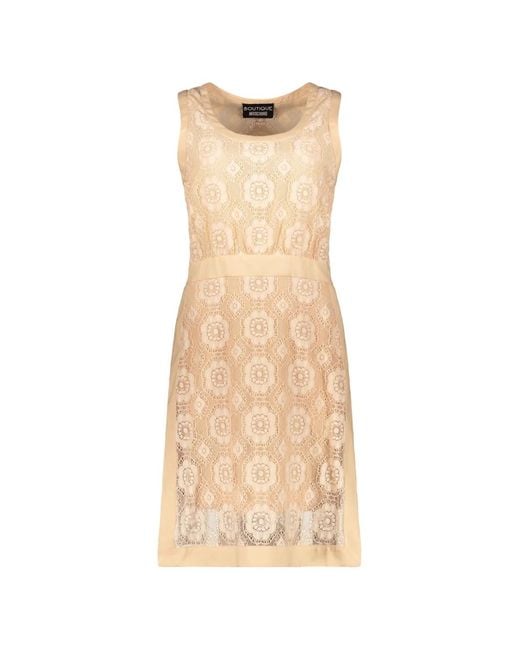 Boutique Moschino Natural Lace-Overlay Sleeveless Mini Dress
