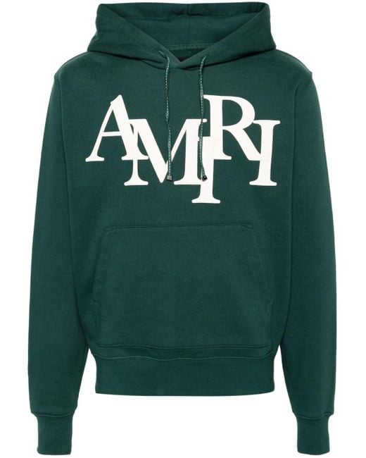 Amiri Green Logo-appliqué Cotton Hoodie for men