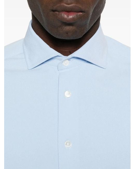 Traiano Milano Blue Long-Sleeve Button-Fastening Shirt for men