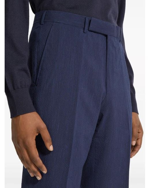 Zegna Blue High-Waist Slim-Fit Trousers for men