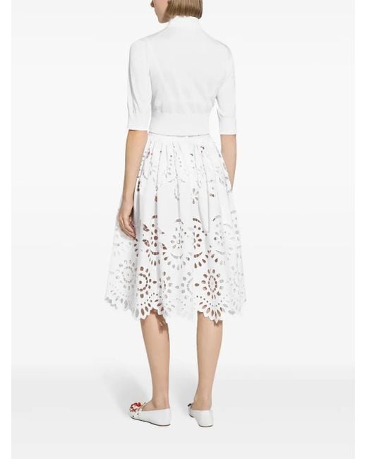 Dolce & Gabbana White Midi Scallop Cut-Out Skirt
