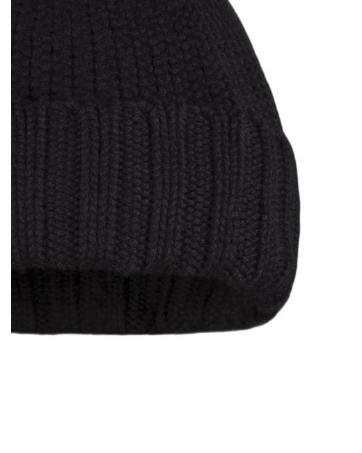 Moorer Black Pompom-Detail Beanie Hat