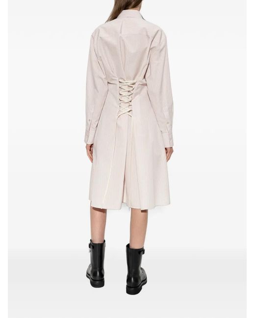 McQueen White Lace-Up Striped Shirt Midi Dress