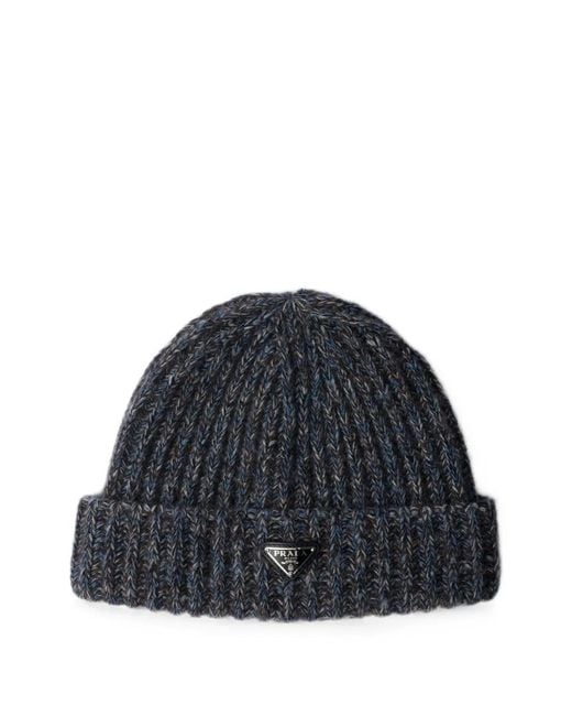 Prada Blue Mouliné Cashmere And Wool Beanie for men