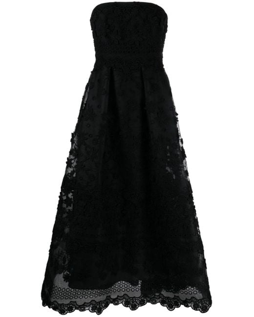 Elie Saab フローラル ストラップレス ドレス Black