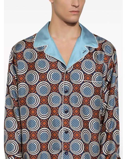 Dolce & Gabbana Blue Geometric-print Silk Shirt for men