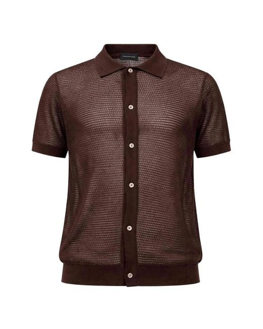 Tagliatore Brown Ribbed Pointelle-Knit Shirt for men