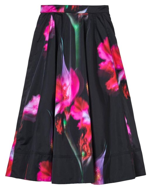 Marc Jacobs Black Future Floral-print Midi Skirt