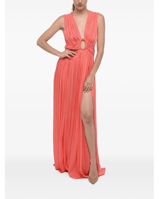 Costarellos Red Draped Cut-Out Maxi Dress