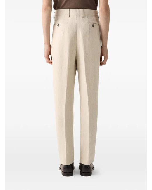 Zegna Natural Pleated Linen Pants for men