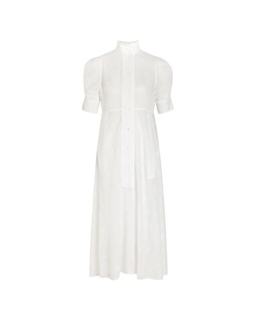 Thierry Colson White Venetia Broderie-Anglaise Ruffled-Collar Midi Dress