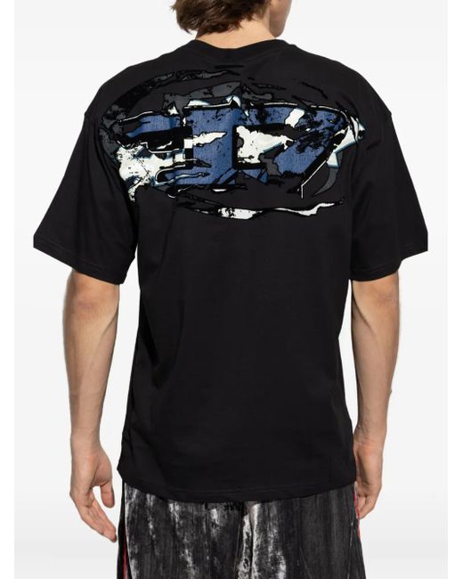 DIESEL Black Logo-Embroidered Back-Print T-Shirt for men