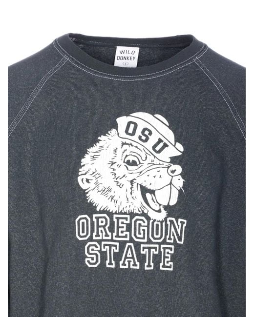 WILD DONKEY Gray Oregon-Print Crewneck Sweatshirt for men