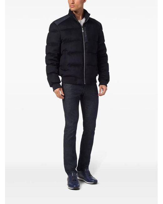 Billionaire Blue Logo-Patch Wool Padded Jacket for men