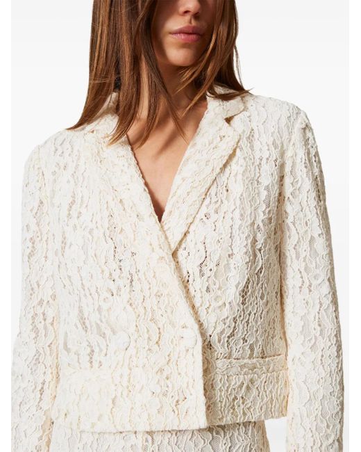 Twinset White Lace-Panel Blazer