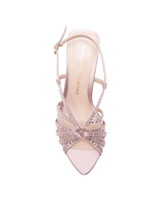 Stuart Weitzman Pink Crystal-Embellished Strappy Sandals