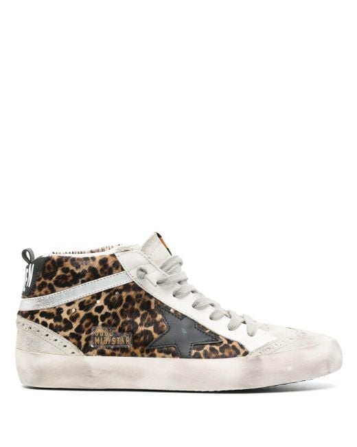 Golden Goose Deluxe Brand White Mid Star Leopard Print Sneakers