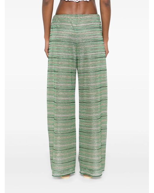 Oseree Green Shiny Stripes Trousers