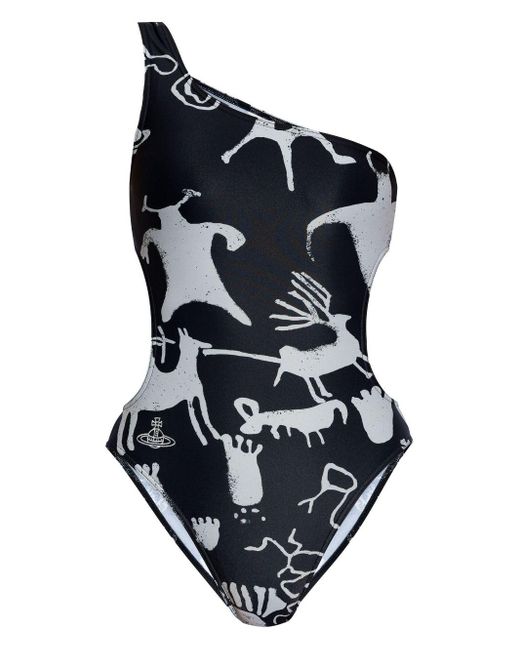 Vivienne Westwood Blue Abstract-print Cut-out Swimsuit