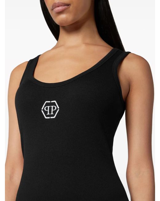 Philipp Plein Black Logo-Embroidered Tank Dress