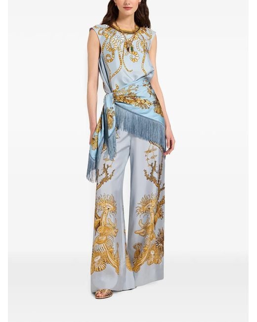 LaDoubleJ Blue Reversible Fringe Foulard 90