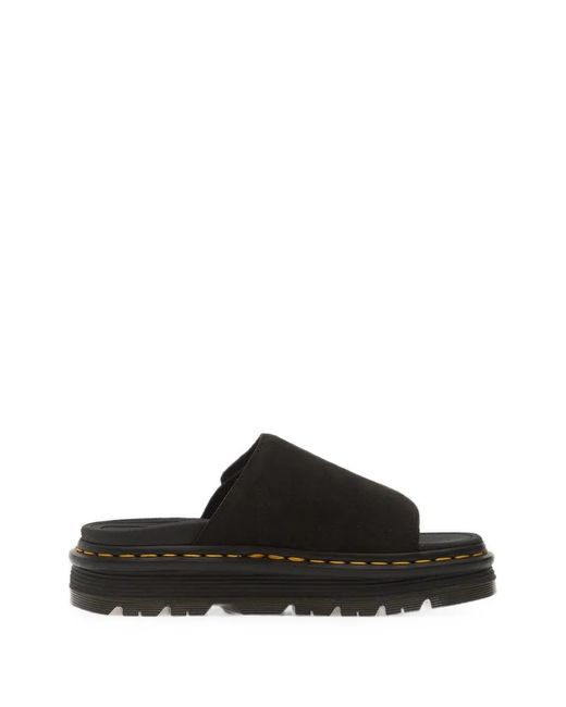 Dr. Martens Black Zebzag Touch-Strap Contrast-Stitch Slides