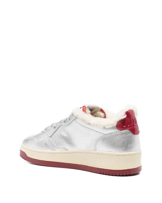 Autry White Metallic Leather Shearling Trainers