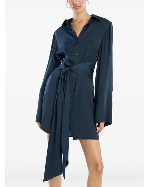 ROTATE BIRGER CHRISTENSEN Blue Satin-Tie Mini Shirt Dress