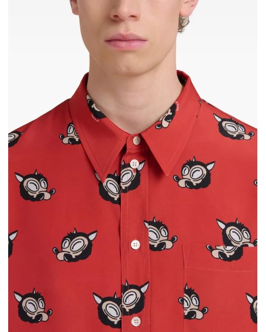 Marni Red Chemise À Imprimé Wolves for men
