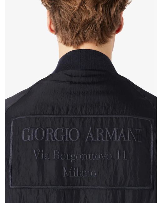 Giorgio Armani Blue Zip-Up Crinkled Bomber Jacket for men