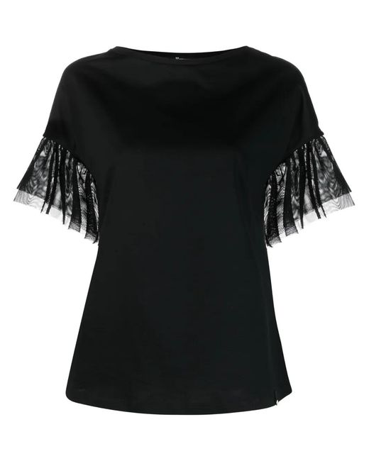 Herno Black Tulle-Insert Cotton T-Shirt