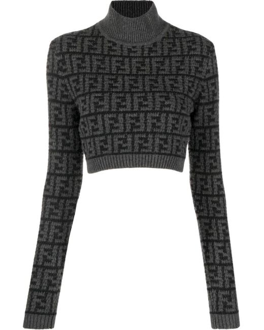 Fendi Black Ff Jacquard Cashmere Sweater