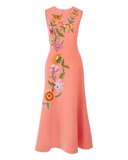 Carolina Herrera Pink Floral-Embroidered Midi Dress