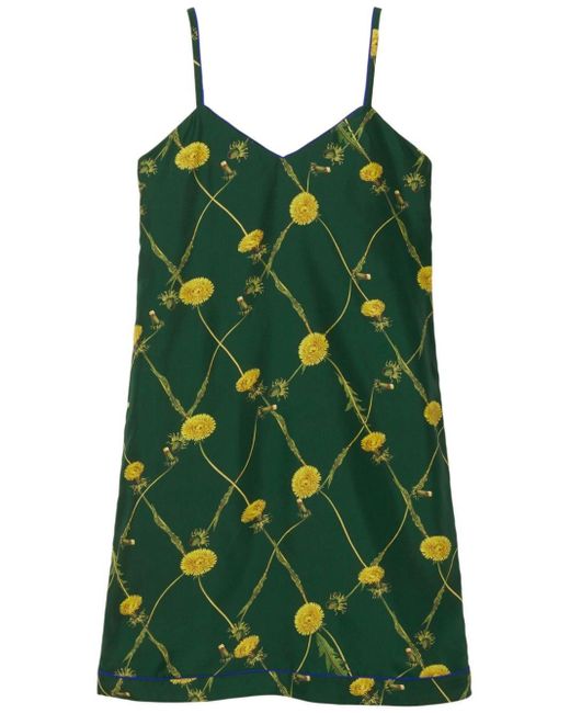 Burberry Green Dandelion-print Silk Dress