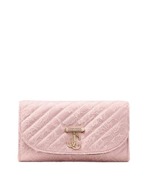 Jimmy Choo Pink Curve Quilted Logo Chain Wallet