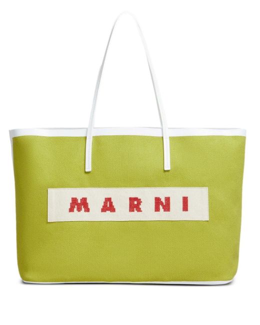 Marni Yellow Small Janus Logo-embroidered Tote Bag for men