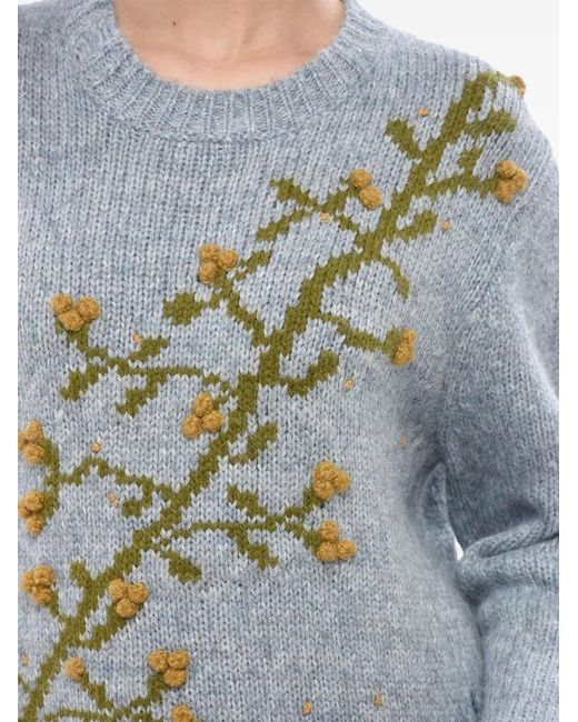 BAZISZT Gray Embroidered Crew-Neck Sweater