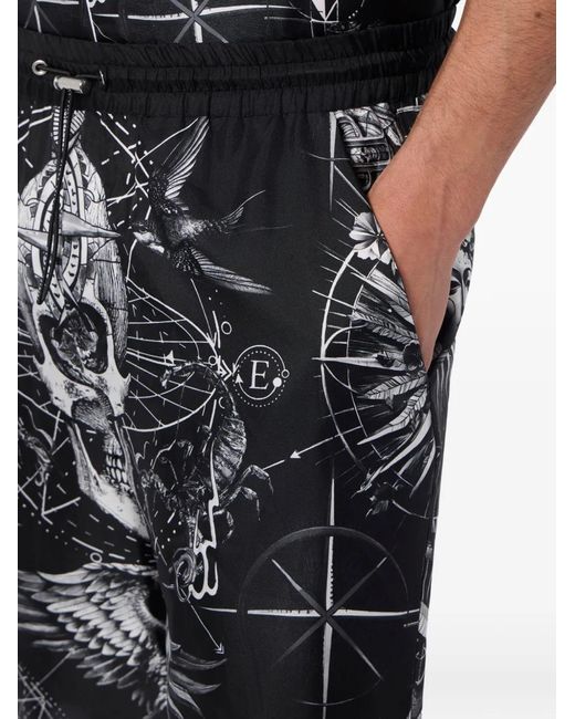Philipp Plein Black Printed Silk Shorts for men