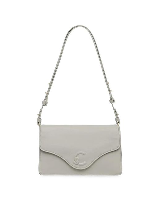 Coccinelle White Logo-Embossed Leather Shoulder Bag