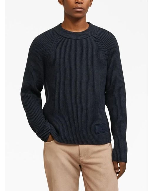 AMI Blue Logo-Patch Sweater for men