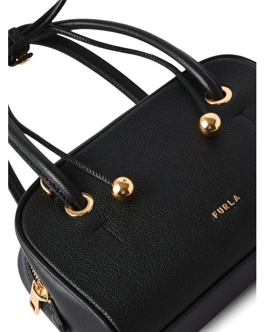 Furla Black Dome Grain-Leather Tote Bag