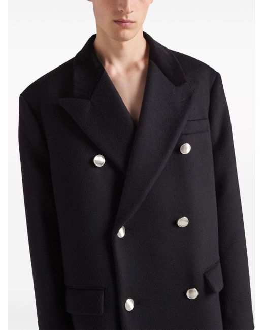 Prada Black Double-breasted Cashmere Coat for men